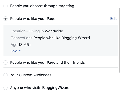 Choose your target audience to boost your post to