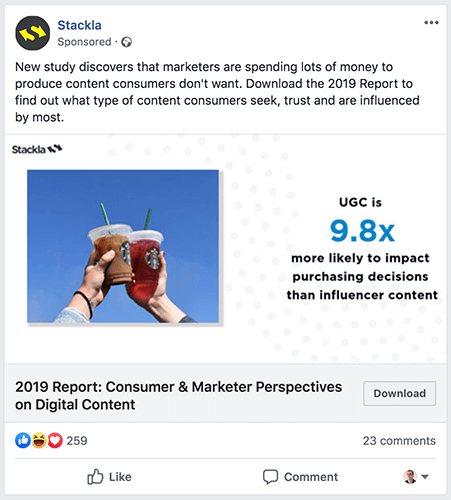 Example of a Facebook ad in a newsfeed