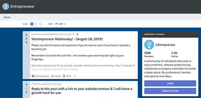 Reddit’s entrepreneurship-focused community
