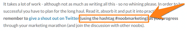 Inbound tweet using hashtag noobmarketing