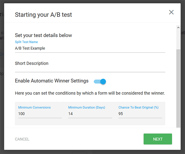 Configure AB test settings