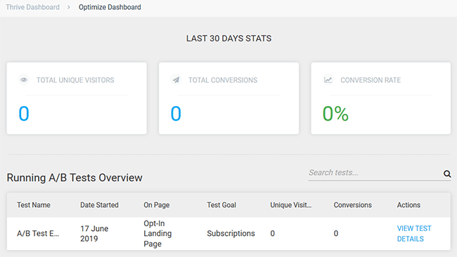 Thrive Optimize dashboard