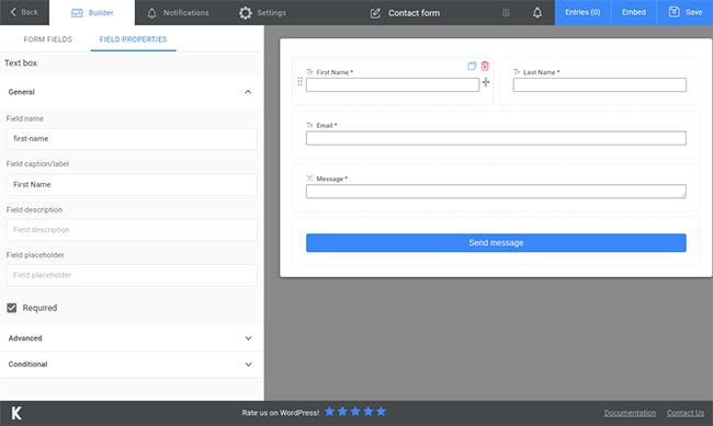 kali forms field properties