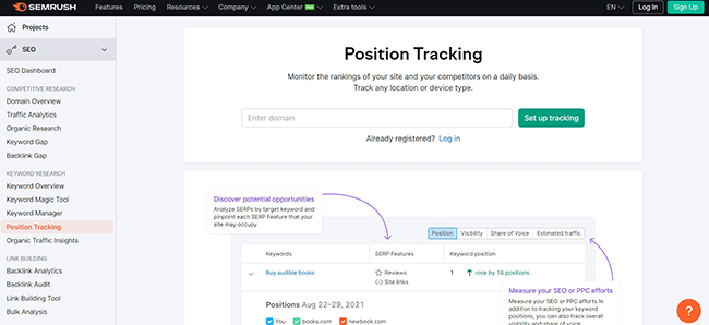 Semrush Position Tracking Homepage