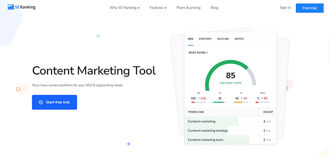 SE Ranking Content Marketing Tool Homepage