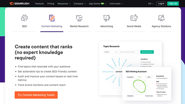 Semrush Content Marketing Homepage