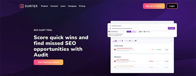 Surfer SEO Audit Tool Homepage