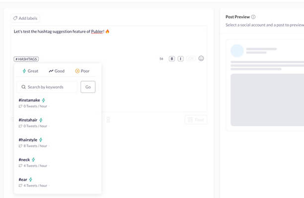 Publer - hashtag suggestions